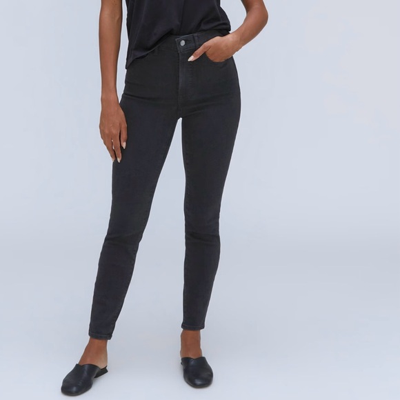 Everlane Denim - Everlane The Way High Skinny Jeans Organic Cotton Washed Black 28 6 Crop